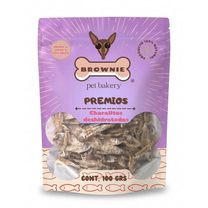 Charalitos deshidratados Brownie Pet Bakery, empaque original de 100 g