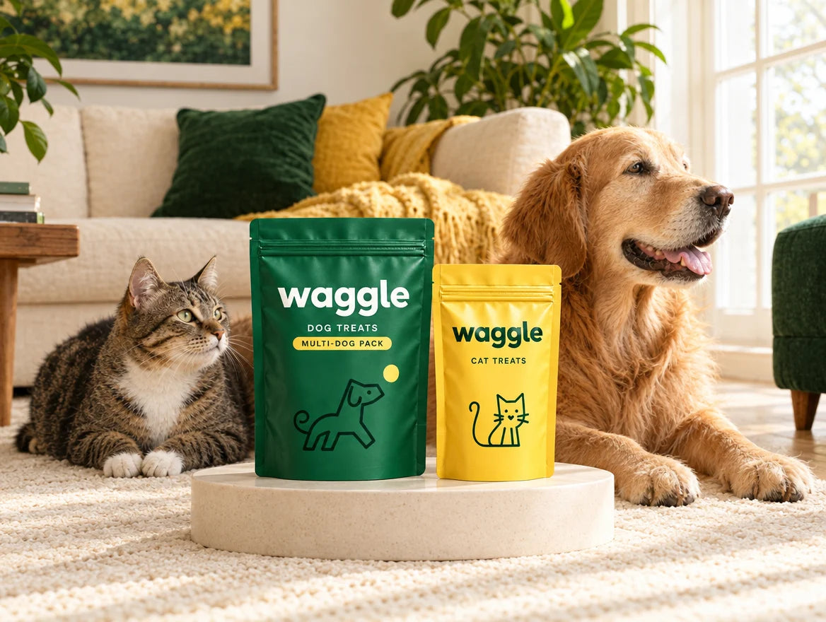 Bolsas Waggle para perro y gato en una escena de hogar ilustrativa